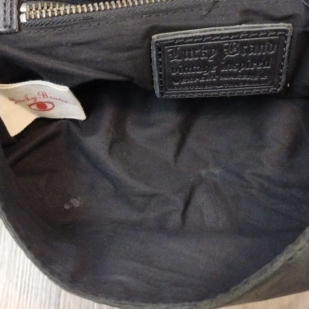 Lucky Brand Stash Black Lambskin Leather Fold Over Hobo Bag VTG Y2K Messenger - Picture 4 of 11